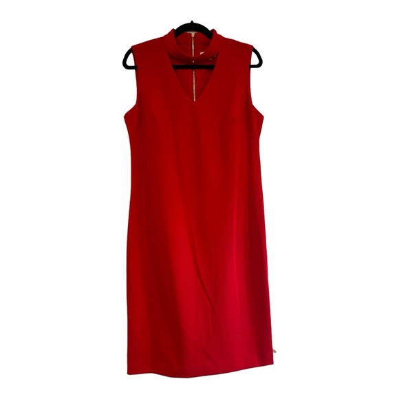 Calvin Klein Dresses & Skirts - NWT Macy's Red CALVIN KLEIN Keyhole Neck Sleeveless Fitted Sheath DRESS 12 Zip